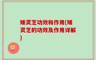 矮灵芝功效和作用(矮灵芝的功效及作用详解)