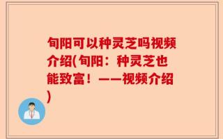 旬阳可以种灵芝吗视频介绍(旬阳：种灵芝也能致富！——视频介绍)