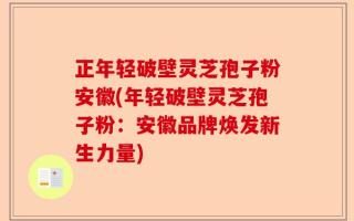 正年轻破壁灵芝孢子粉安徽(年轻破壁灵芝孢子粉：安徽品牌焕发新生力量)