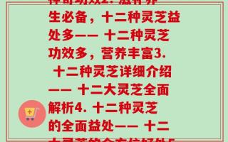 十二灵芝分别指(1. 十二种灵芝的惊人功效—— 十二大灵芝的神奇功效2. 滋补养生必备，十二种灵芝益处多—— 十二种灵芝功效多，营养丰富3. 十二种灵芝详细介绍—— 十二大灵芝全面解析4. 十二种灵芝的全面益处—— 十二大灵芝的全方位好处5. 神奇的十二种灵芝—— 十二种灵芝的神奇之处)