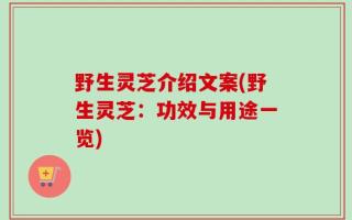 野生灵芝介绍文案(野生灵芝：功效与用途一览)