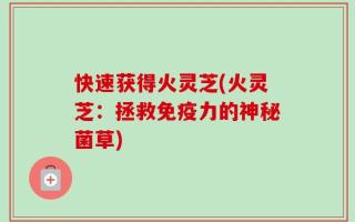 快速获得火灵芝(火灵芝：拯救免疫力的神秘菌草)