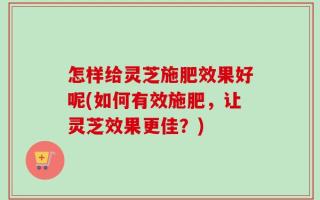 怎样给灵芝施肥效果好呢(如何有效施肥，让灵芝效果更佳？)