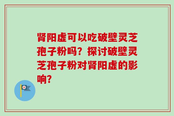 肾阳虚可以吃破壁灵芝孢子粉吗？探讨破壁灵芝孢子粉对肾阳虚的影响？-第1张图片-卓越灵芝孢子粉