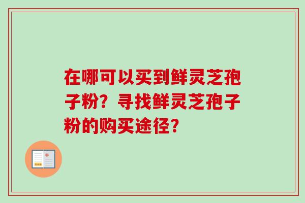 在哪可以买到鲜灵芝孢子粉？寻找鲜灵芝孢子粉的购买途径？-第1张图片-卓越灵芝孢子粉