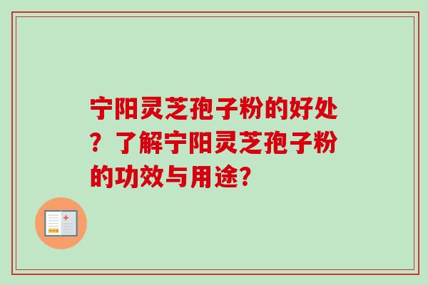 宁阳灵芝孢子粉的好处？了解宁阳灵芝孢子粉的功效与用途？-第1张图片-卓越灵芝孢子粉