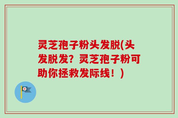灵芝孢子粉头发脱(头发脱发?灵芝孢子粉可助你拯救发际线!)-第1张图片-卓越灵芝孢子粉 灵芝孢子粉头发脱(头发脱发?灵芝孢子粉可助你拯救发际线!)-第1张图片-卓越灵芝孢子粉