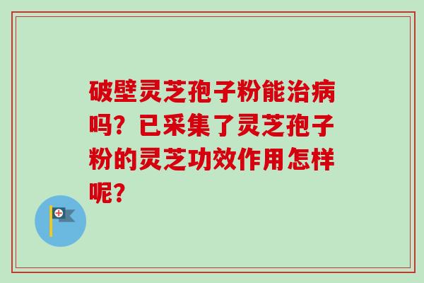 破壁灵芝孢子粉能治病吗？已采集了灵芝孢子粉的灵芝功效作用怎样呢？-第1张图片-卓越灵芝孢子粉
