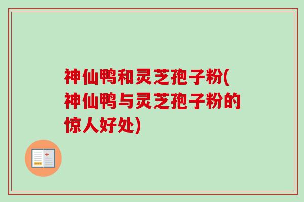 神仙鸭和灵芝孢子粉(神仙鸭与灵芝孢子粉的惊人好处)-第1张图片-卓越灵芝孢子粉
