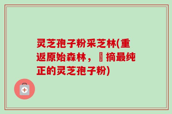 灵芝孢子粉采芝林(重返原始森林,採摘最纯正的灵芝孢子粉)-第1张图片-卓越灵芝孢子粉 灵芝孢子粉采芝林(重返原始森林,採摘最纯正的灵芝孢子粉)-第1张图片-卓越灵芝孢子粉