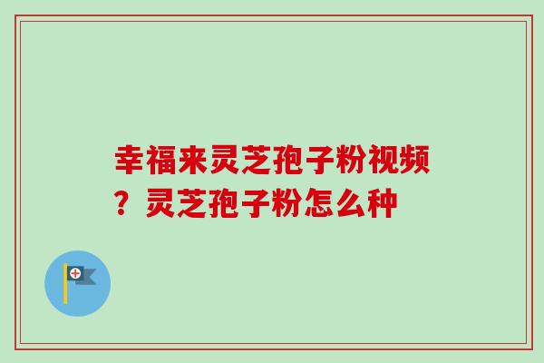 幸福来灵芝孢子粉视频?灵芝孢子粉怎么种-第1张图片-卓越灵芝孢子粉 幸福来灵芝孢子粉视频?灵芝孢子粉怎么种-第1张图片-卓越灵芝孢子粉