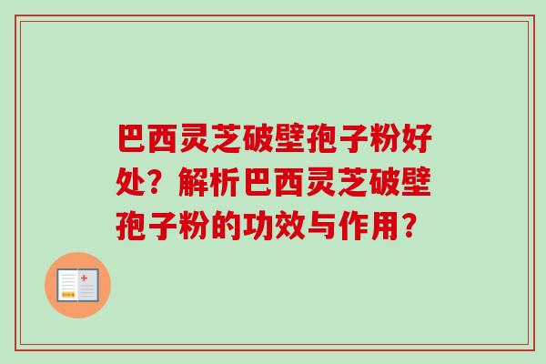 巴西灵芝破壁孢子粉好处？解析巴西灵芝破壁孢子粉的功效与作用？-第1张图片-卓越灵芝孢子粉
