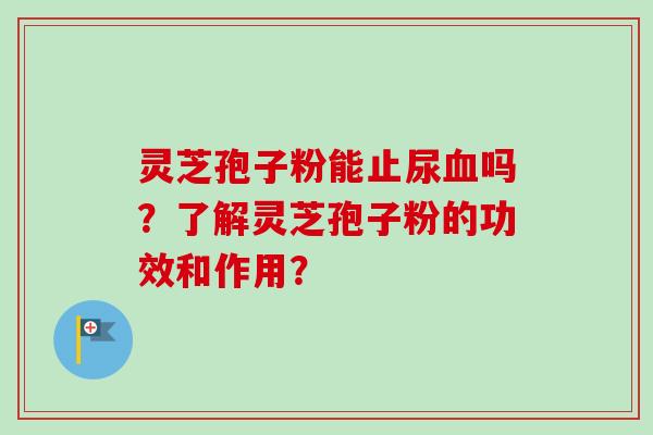 灵芝孢子粉能止尿血吗？了解灵芝孢子粉的功效和作用？-第1张图片-卓越灵芝孢子粉