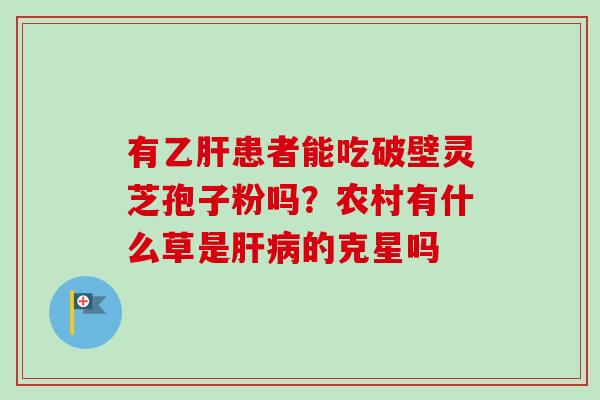 有乙肝患者能吃破壁灵芝孢子粉吗?农村有什么草是肝病的克星吗-第1张图片-卓越灵芝孢子粉 有乙肝患者能吃破壁灵芝孢子粉吗?农村有什么草是肝病的克星吗-第1张图片-卓越灵芝孢子粉
