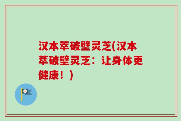汉本萃破壁灵芝(汉本萃破壁灵芝:让身体更健康!)-第1张图片-卓越灵芝孢子粉 汉本萃破壁灵芝(汉本萃破壁灵芝:让身体更健康!)-第1张图片-卓越灵芝孢子粉