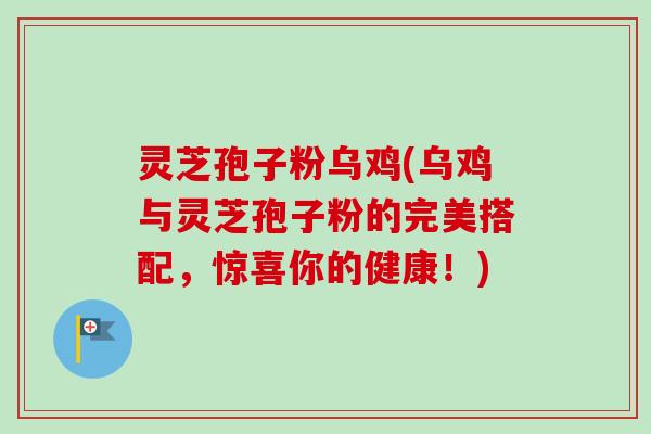 灵芝孢子粉乌鸡(乌鸡与灵芝孢子粉的完美搭配,惊喜你的健康!)-第1张图片-卓越灵芝孢子粉 灵芝孢子粉乌鸡(乌鸡与灵芝孢子粉的完美搭配,惊喜你的健康!)-第1张图片-卓越灵芝孢子粉