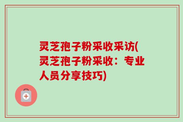 灵芝孢子粉采收采访(灵芝孢子粉采收：专业人员分享技巧)-第1张图片-卓越灵芝孢子粉