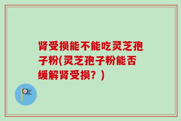 肾受损能不能吃灵芝孢子粉(灵芝孢子粉能否缓解肾受损?)-第1张图片-卓越灵芝孢子粉 肾受损能不能吃灵芝孢子粉(灵芝孢子粉能否缓解肾受损?)-第1张图片-卓越灵芝孢子粉