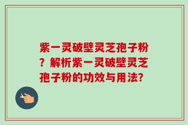 紫一灵破壁灵芝孢子粉?解析紫一灵破壁灵芝孢子粉的功效与用法?-第1张图片-卓越灵芝孢子粉 紫一灵破壁灵芝孢子粉?解析紫一灵破壁灵芝孢子粉的功效与用法?-第1张图片-卓越灵芝孢子粉