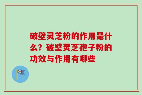 破壁灵芝粉的作用是什么？破壁灵芝孢子粉的功效与作用有哪些-第1张图片-卓越灵芝孢子粉