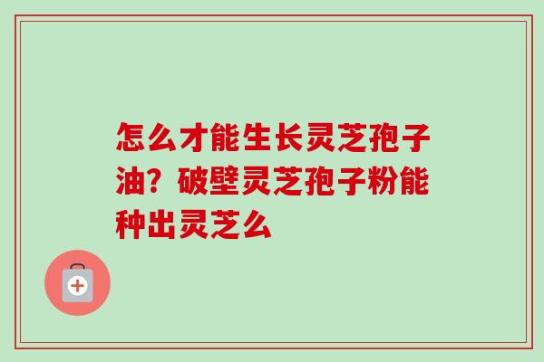 怎么才能生长灵芝孢子油?破壁灵芝孢子粉能种出灵芝么-第1张图片-卓越灵芝孢子粉 怎么才能生长灵芝孢子油?破壁灵芝孢子粉能种出灵芝么-第1张图片-卓越灵芝孢子粉