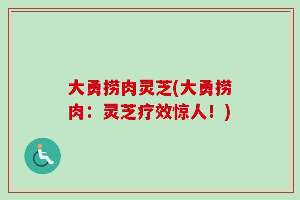 大勇捞肉灵芝(大勇捞肉：灵芝疗效惊人！)-第1张图片-卓越灵芝孢子粉