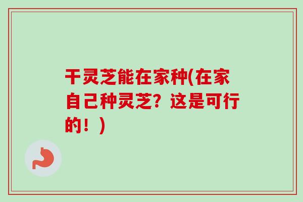 干灵芝能在家种(在家自己种灵芝？这是可行的！)-第1张图片-卓越灵芝孢子粉