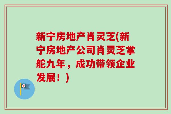 新宁房地产肖灵芝(新宁房地产公司肖灵芝掌舵九年,成功带领企业发展!)-第1张图片-卓越灵芝孢子粉 新宁房地产肖灵芝(新宁房地产公司肖灵芝掌舵九年,成功带领企业发展!)-第1张图片-卓越灵芝孢子粉