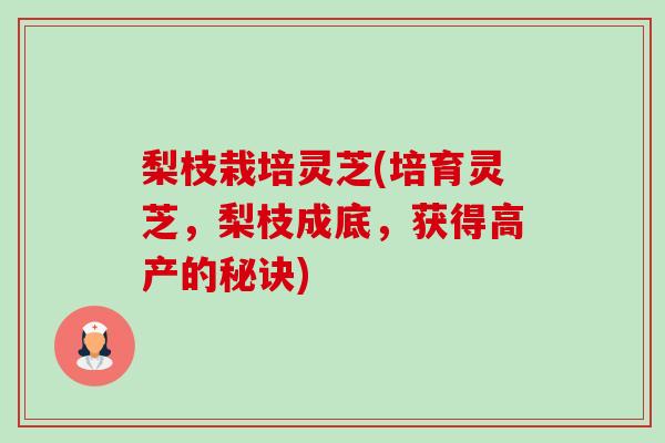 梨枝栽培灵芝(培育灵芝,梨枝成底,获得高产的秘诀)-第1张图片-卓越灵芝孢子粉 梨枝栽培灵芝(培育灵芝,梨枝成底,获得高产的秘诀)-第1张图片-卓越灵芝孢子粉