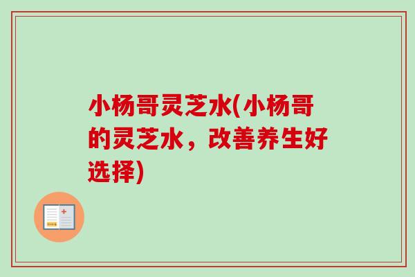 小杨哥灵芝水(小杨哥的灵芝水，改善养生好选择)-第1张图片-卓越灵芝孢子粉