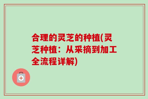 合理的灵芝的种植(灵芝种植:从采摘到加工全流程详解)-第1张图片-卓越灵芝孢子粉 合理的灵芝的种植(灵芝种植:从采摘到加工全流程详解)-第1张图片-卓越灵芝孢子粉