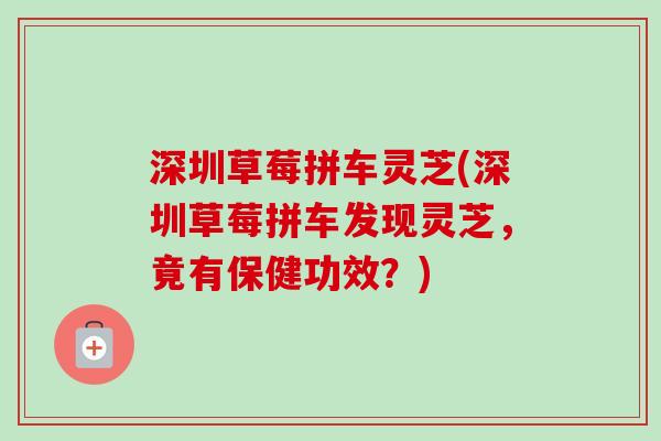 深圳草莓拼车灵芝(深圳草莓拼车发现灵芝,竟有保健功效?)-第1张图片-卓越灵芝孢子粉 深圳草莓拼车灵芝(深圳草莓拼车发现灵芝,竟有保健功效?)-第1张图片-卓越灵芝孢子粉
