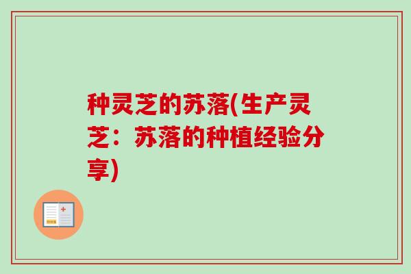 种灵芝的苏落(生产灵芝:苏落的种植经验分享)-第1张图片-卓越灵芝孢子粉 种灵芝的苏落(生产灵芝:苏落的种植经验分享)-第1张图片-卓越灵芝孢子粉
