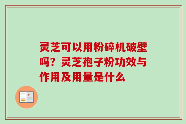 灵芝可以用粉碎机破壁吗?灵芝孢子粉功效与作用及用量是什么-第1张图片-卓越灵芝孢子粉 灵芝可以用粉碎机破壁吗?灵芝孢子粉功效与作用及用量是什么-第1张图片-卓越灵芝孢子粉