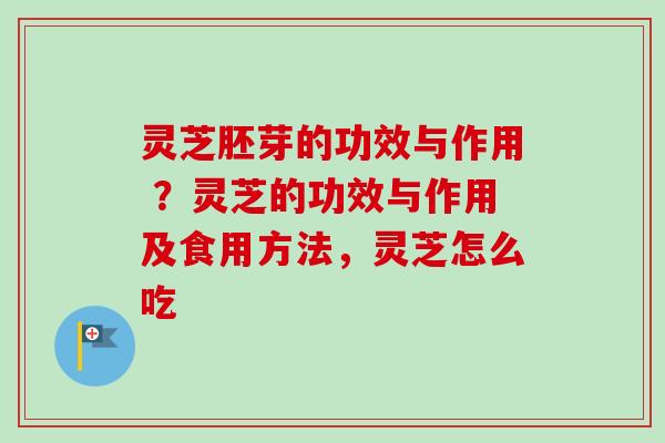 灵芝胚芽的功效与作用 ?灵芝的功效与作用及食用方法,灵芝怎么吃-第1张图片-卓越灵芝孢子粉 灵芝胚芽的功效与作用 ?灵芝的功效与作用及食用方法,灵芝怎么吃-第1张图片-卓越灵芝孢子粉