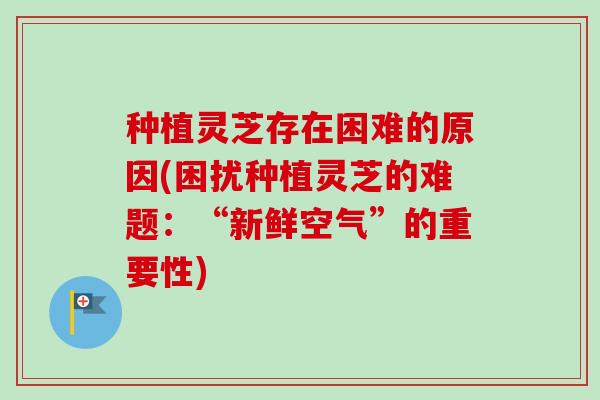 种植灵芝存在困难的原因(困扰种植灵芝的难题：“新鲜空气”的重要性)-第1张图片-卓越灵芝孢子粉