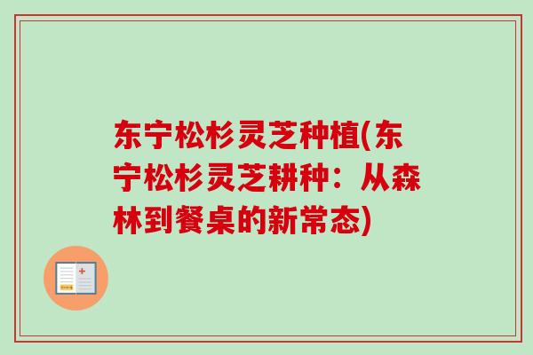 东宁松杉灵芝种植(东宁松杉灵芝耕种：从森林到餐桌的新常态)-第1张图片-卓越灵芝孢子粉