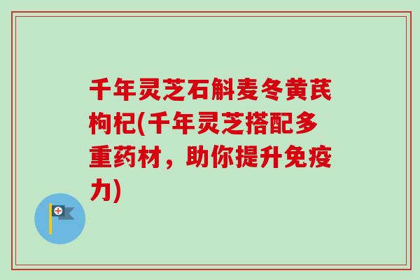 千年灵芝石斛麦冬黄芪枸杞(千年灵芝搭配多重药材,助你提升免疫力)-第1张图片-卓越灵芝孢子粉 千年灵芝石斛麦冬黄芪枸杞(千年灵芝搭配多重药材,助你提升免疫力)-第1张图片-卓越灵芝孢子粉