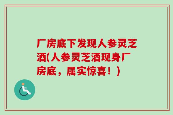 厂房底下发现人参灵芝酒(人参灵芝酒现身厂房底，属实惊喜！)-第1张图片-卓越灵芝孢子粉