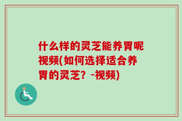 什么样的灵芝能养胃呢视频(如何选择适合养胃的灵芝？-视频)-第1张图片-卓越灵芝孢子粉