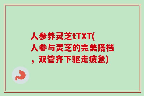 人参养灵芝tTXT(人参与灵芝的完美搭档,双管齐下驱走疲惫)-第1张图片-卓越灵芝孢子粉 人参养灵芝tTXT(人参与灵芝的完美搭档,双管齐下驱走疲惫)-第1张图片-卓越灵芝孢子粉