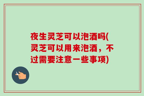 夜生灵芝可以泡酒吗(灵芝可以用来泡酒，不过需要注意一些事项)-第1张图片-卓越灵芝孢子粉