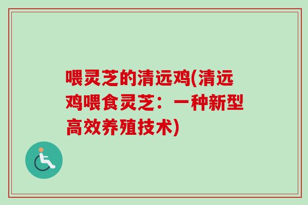 喂灵芝的清远鸡(清远鸡喂食灵芝：一种新型高效养殖技术)-第1张图片-卓越灵芝孢子粉