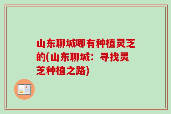 山东聊城哪有种植灵芝的(山东聊城：寻找灵芝种植之路)-第1张图片-卓越灵芝孢子粉