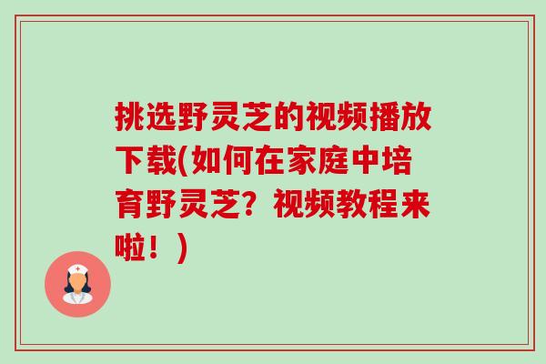 挑选野灵芝的视频播放下载(如何在家庭中培育野灵芝?视频教程来啦!)-第1张图片-卓越灵芝孢子粉 挑选野灵芝的视频播放下载(如何在家庭中培育野灵芝?视频教程来啦!)-第1张图片-卓越灵芝孢子粉