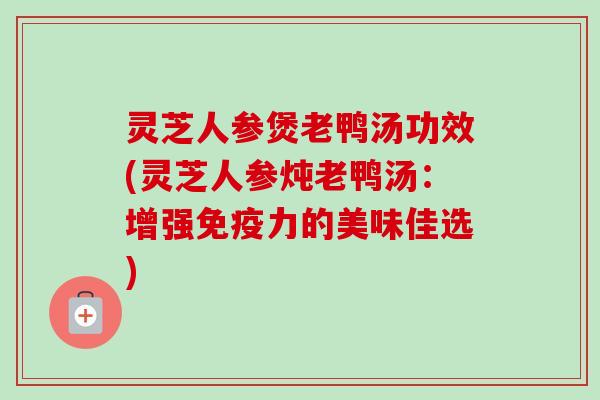 灵芝人参煲老鸭汤功效(灵芝人参炖老鸭汤:增强免疫力的美味佳选)-第1张图片-卓越灵芝孢子粉 灵芝人参煲老鸭汤功效(灵芝人参炖老鸭汤:增强免疫力的美味佳选)-第1张图片-卓越灵芝孢子粉