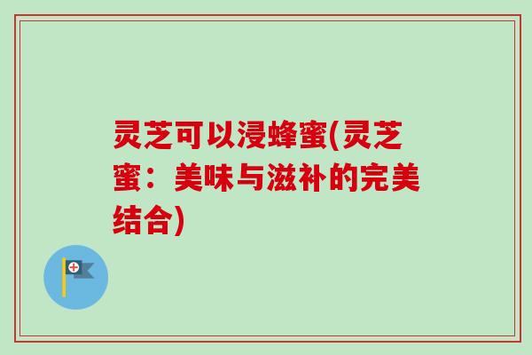 灵芝可以浸蜂蜜(灵芝蜜：美味与滋补的完美结合)-第1张图片-卓越灵芝孢子粉