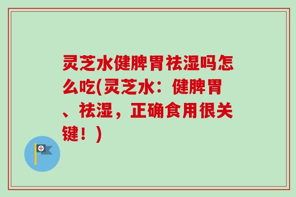 灵芝水健脾胃祛湿吗怎么吃(灵芝水:健脾胃、祛湿,正确食用很关键!)-第1张图片-卓越灵芝孢子粉 灵芝水健脾胃祛湿吗怎么吃(灵芝水:健脾胃、祛湿,正确食用很关键!)-第1张图片-卓越灵芝孢子粉