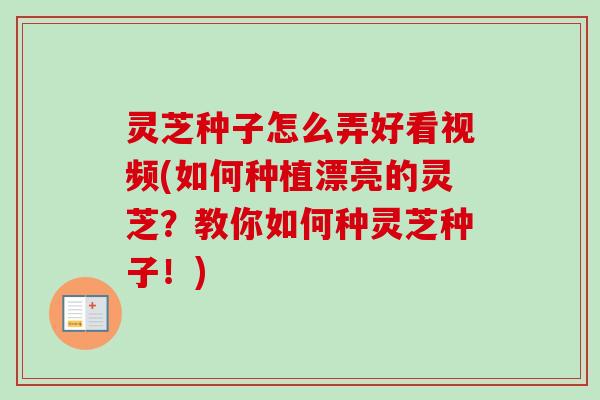 灵芝种子怎么弄好看视频(如何种植漂亮的灵芝?教你如何种灵芝种子!)-第1张图片-卓越灵芝孢子粉 灵芝种子怎么弄好看视频(如何种植漂亮的灵芝?教你如何种灵芝种子!)-第1张图片-卓越灵芝孢子粉