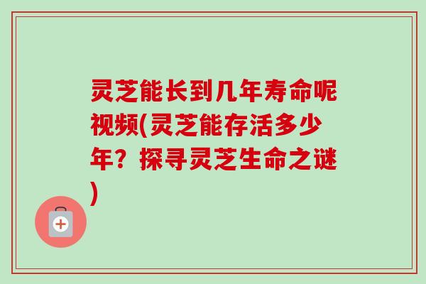 灵芝能长到几年寿命呢视频(灵芝能存活多少年?探寻灵芝生命之谜)-第1张图片-卓越灵芝孢子粉 灵芝能长到几年寿命呢视频(灵芝能存活多少年?探寻灵芝生命之谜)-第1张图片-卓越灵芝孢子粉
